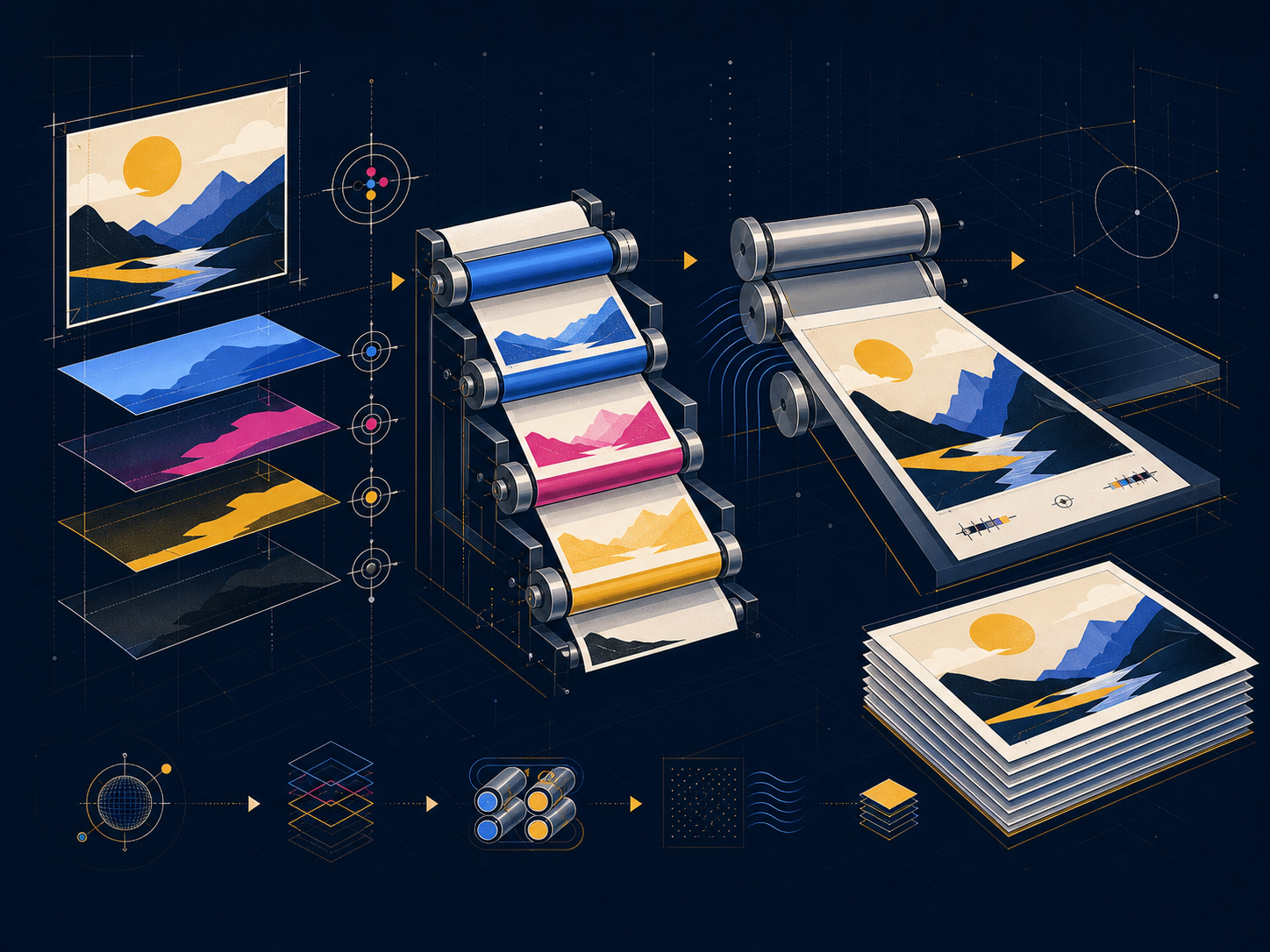 Vectorillustratie van een printproductieproces